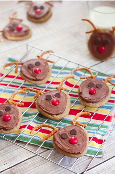 Frosted Chocolate Peanut Butter Reindeer Cookies