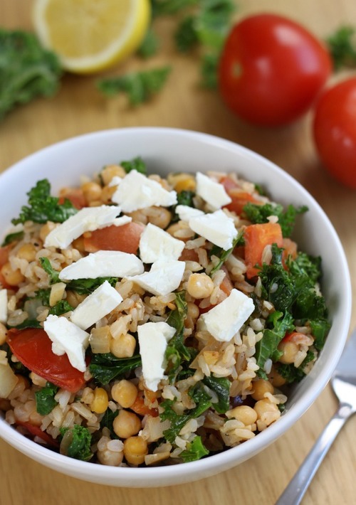 Kale and Tomato Brown Rice Bowls | FaveHealthyRecipes.com