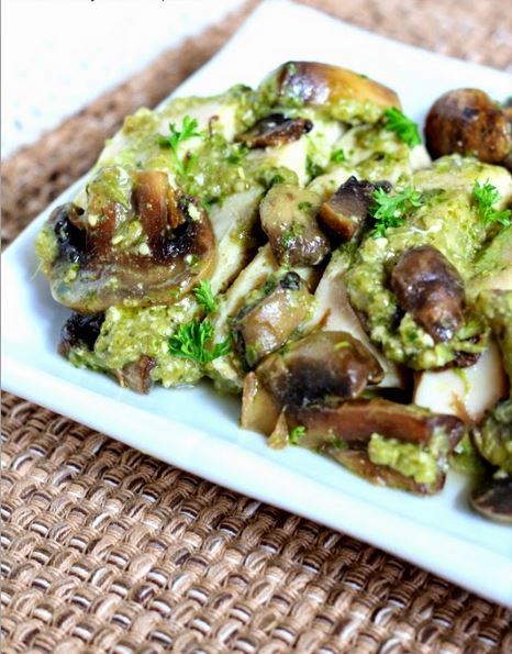 Cheesy Pesto Mushroom Chicken Recipe