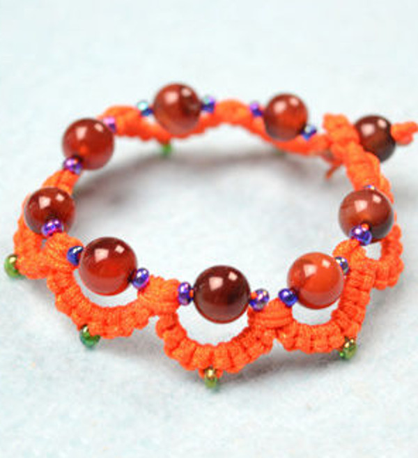 Dainty DIY Orange Beaded Tatted Bracelet