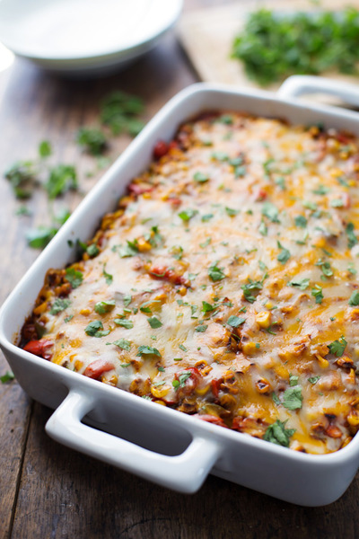 Healthy Mexican Casserole with Roasted Corn and Peppers