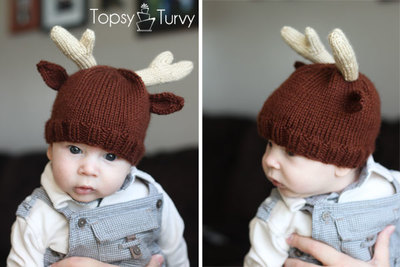 Knit Reindeer Baby Beanie