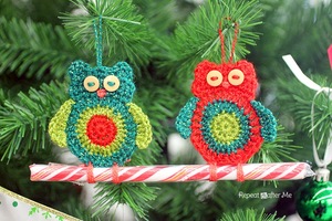 Crochet Owl Candy Cane Ornament