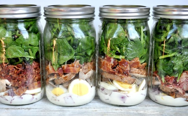 Spinach and Bacon Mason Jar Salads