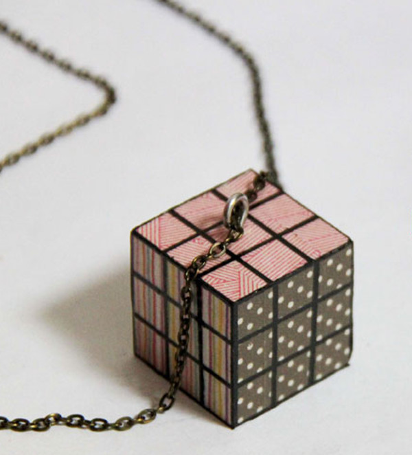 Washi Tape Rubik Cube Necklace
