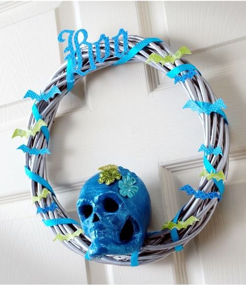 Turquoise Boo Skull DIY Wreath