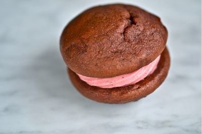 Red Velvet Whoopie Pies with Strawberry Cream Cheese Filling