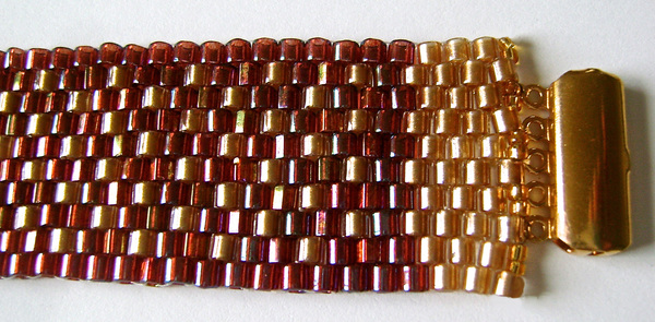 Flecked Raspberry and Gold Peyote Stitch Bracelet