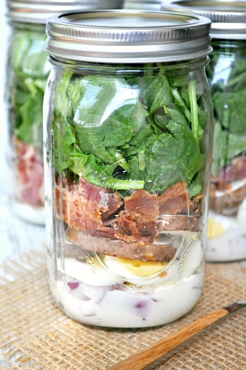Spinach and Bacon Mason Jar Salads