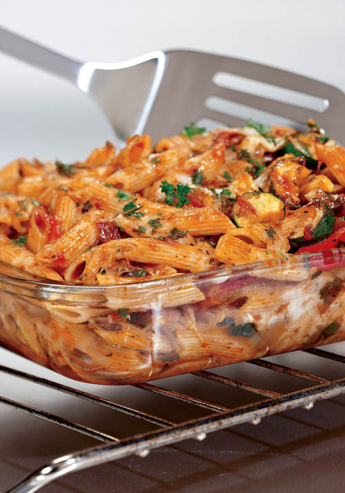 Three Cheese Baked Penne with Roasted Vegetables