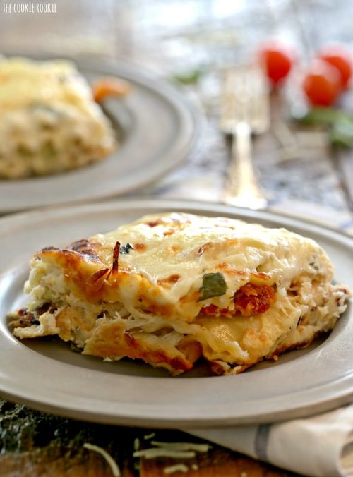 Creamy White Chicken Caprese Lasagna