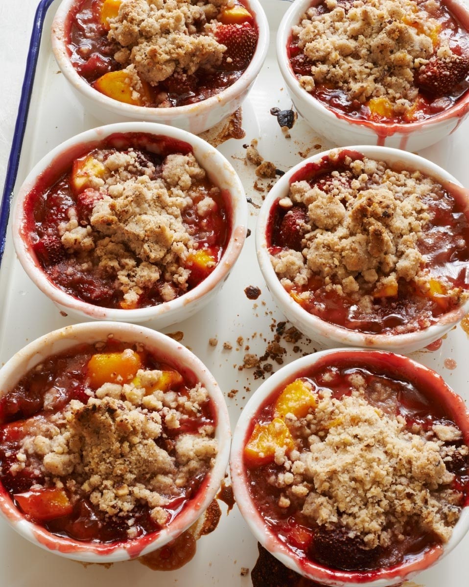 Strawberry-Rhubarb Crumble with Pecan Crumble Topping