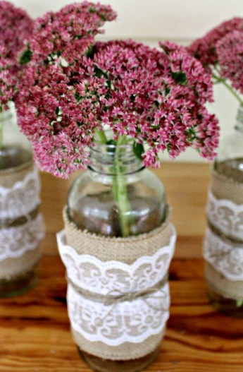 Burlap and Lace Mason Jars