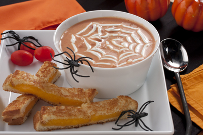 Bloody Tomato Soup with Grilled Cheese Fingers