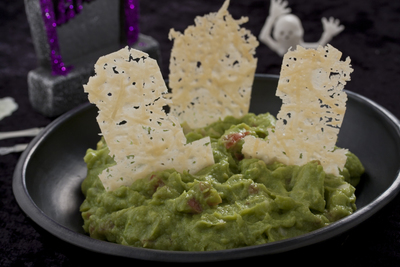 Graveyard Guacamole with Cheese Tombstones