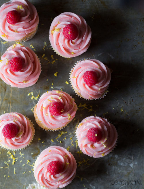 Lemon Angel Food Cupcakes with Raspberry Buttercream