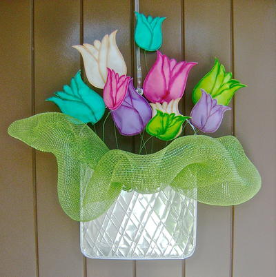 Metal and Fabric Flower Door Hanger