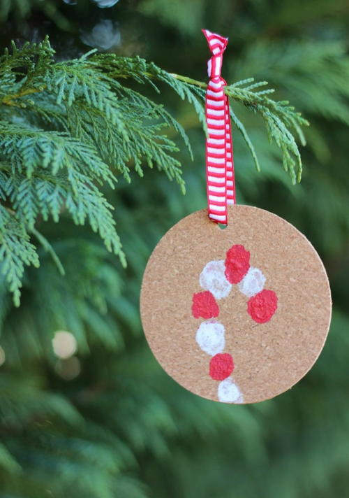 Fingerprint Candy Cane Ornament | AllFreeKidsCrafts.com