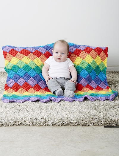 Rainbow Tunisian Entrelac Crochet Blanket