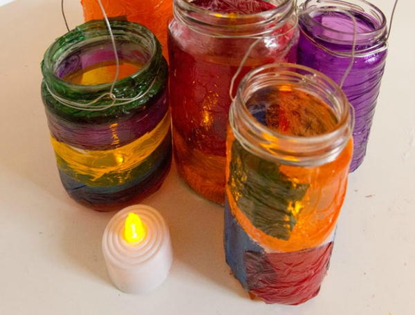 Mason Jar Cellophane Lanterns