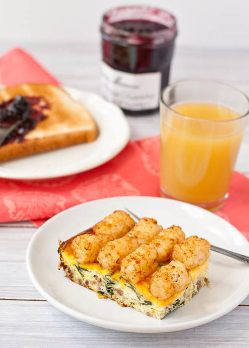 Cheesy Sausage Spinach and Tater Tot Casserole