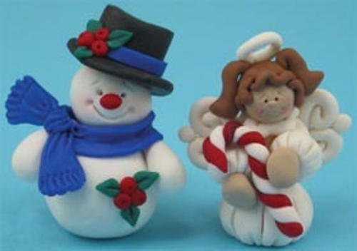 Polymer Clay Snowman and Angel Ornaments
