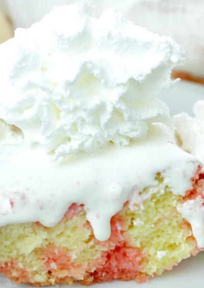 Sweetest Strawberry Lemonade Poke Cake