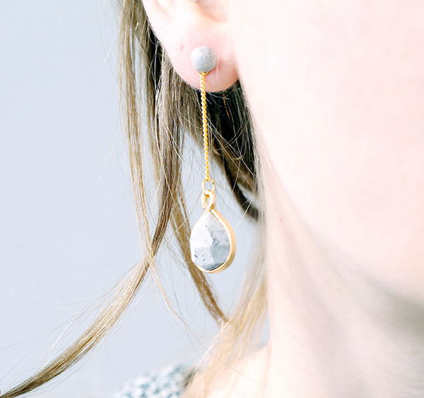 Faux Labradorite Geometric Drop Earrings