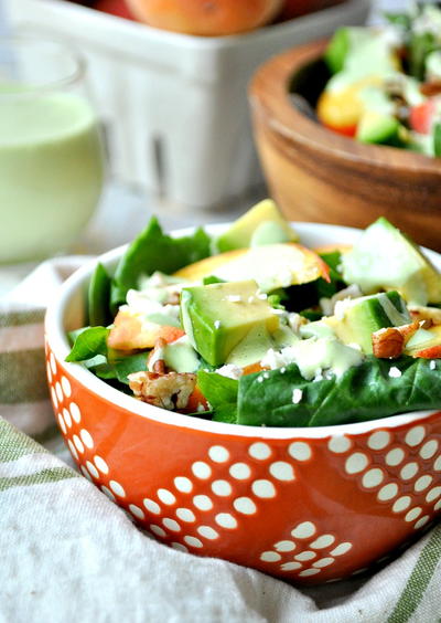 Southern Peach Salad with Green Goddess Dressing