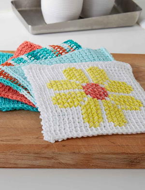Tunisian Crochet Flower Dishcloth