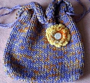 Knit Flower Drawstring Bag