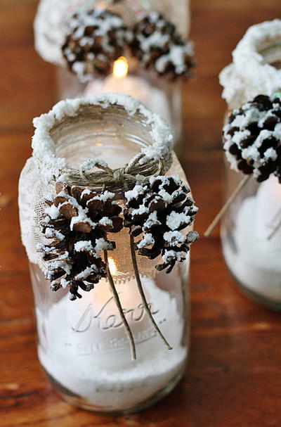 Frosted Pinecone Mason Jar Lights