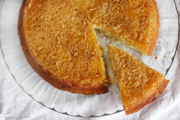 Coconut-Peach Upside Down Ginger Cake