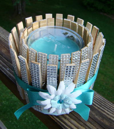 Clothespins and Bling Candle Holder