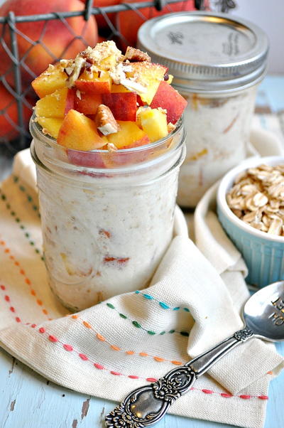 Easy Overnight Peach Cobbler Protein Oats