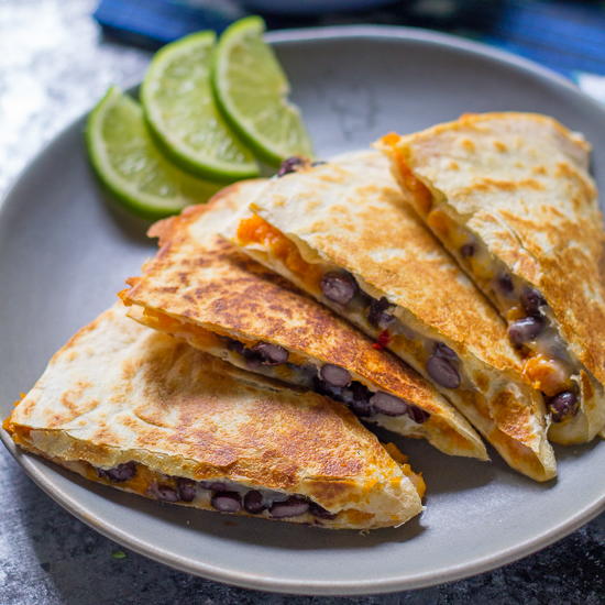 Chipotle Sweet Potato & Black Bean Quesadillas with Lime Yogurt (Slow Cooker)