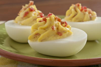 Horseradish Bacon Deviled Eggs