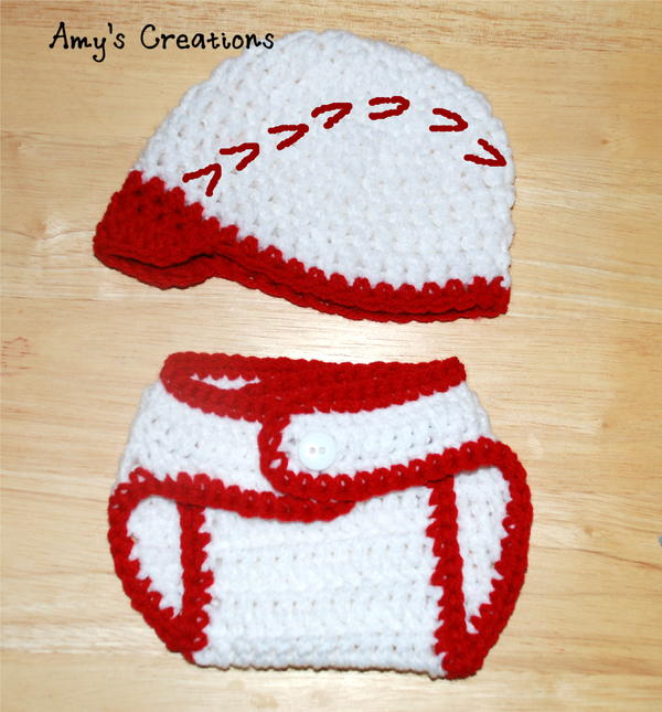 Crochet Baseball Hat & Diaper Cover Sizes (0-3 Months)