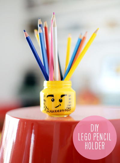 Lego Inspired Baby Food Jar Pencil Holder