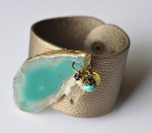 Aqua Agate Leather Cuff