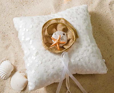 DIY Beachy Burlap Flower Ring Pillow