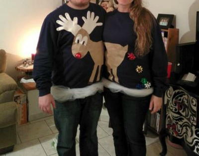 Easy Reindeer Couples Ugly Sweater