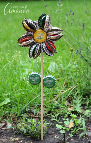 Recycled Bottle Cap Flower Garden Stake
