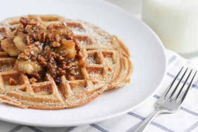 Buttermilk Waffles with Banana Nut Syrup