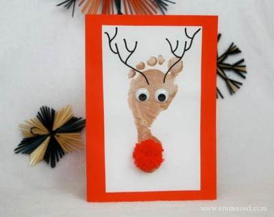 Footprint Reindeer Homemade Christmas Card