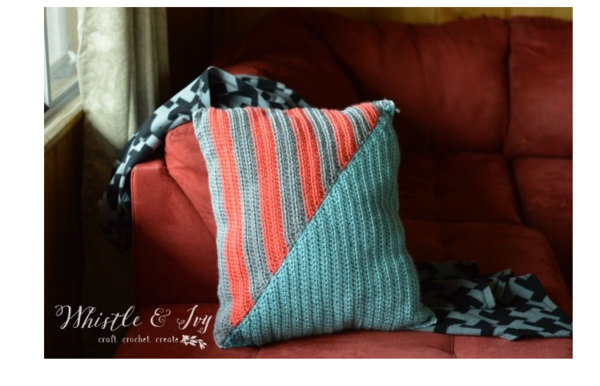 Geometric Striped Crochet Pillow
