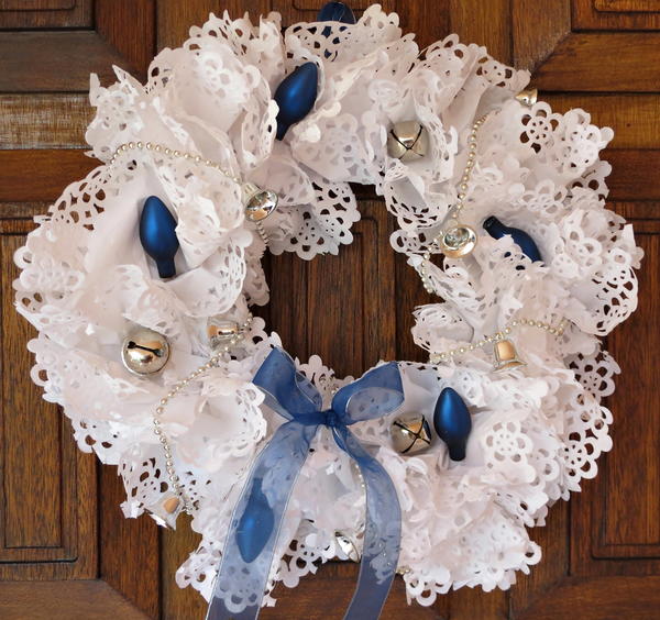 Blue and White Paper Doily Wreath