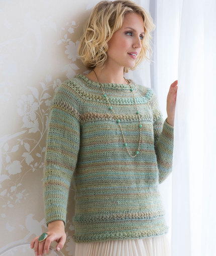 Top down Tunisian crochet sweater with star stitch accents