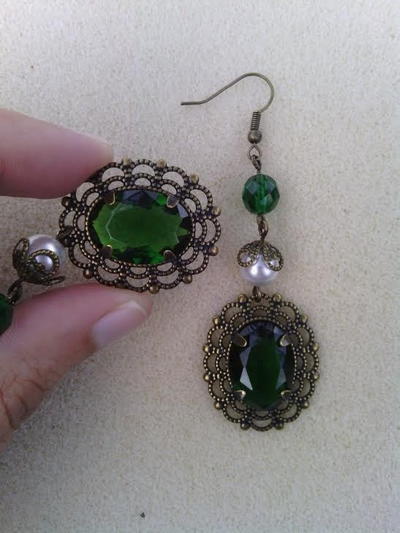 Green Emerald Victorian Filigree Drop Earrings