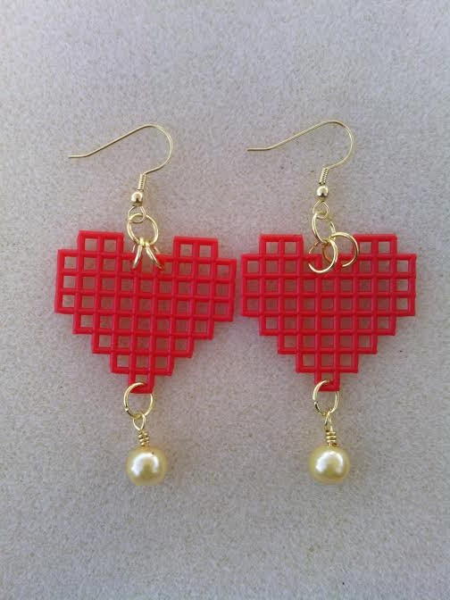 Red Heart Golden Pearl Drop Earrings
